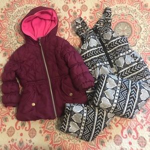 Size 3T girls coat and snow bibs Pink Platinum